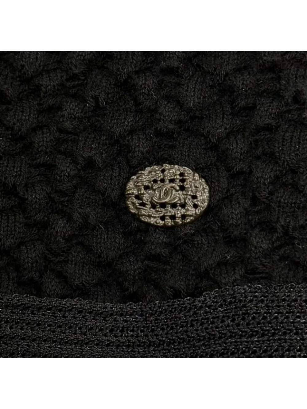 Chanel Wool Here Button Boat Neck Knit Long Sleeve Dress Black 36